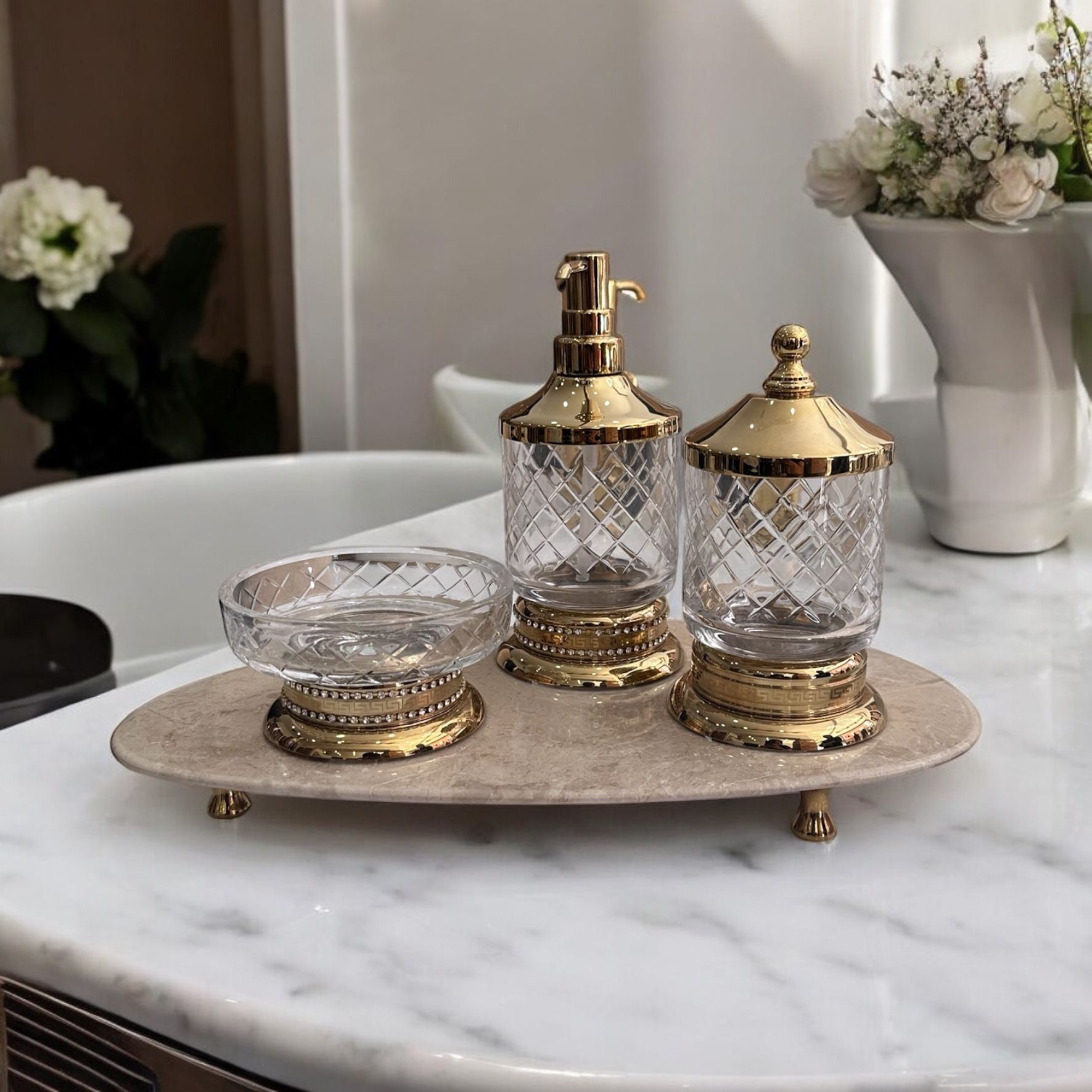 Emy Glass Gold Chrome Bathroom Set